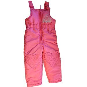Disney Toddler Girls Pink Insulated Snow Bibs W/ Embroidered Hearts & Glitter Cr
